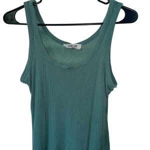 Double Zero Ribbed Green Sleeveless Tank Top